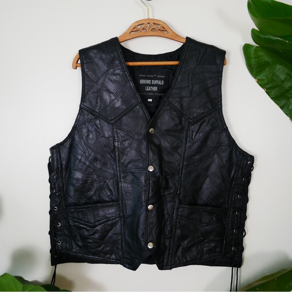 Vintage Black Buffalo Leather Vest